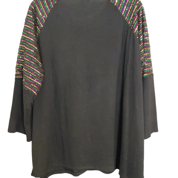 Mardi Gras Sequin Raglan Sleeve Black Sweater Size 18/20W Festival Parade - Picture 3 of 7